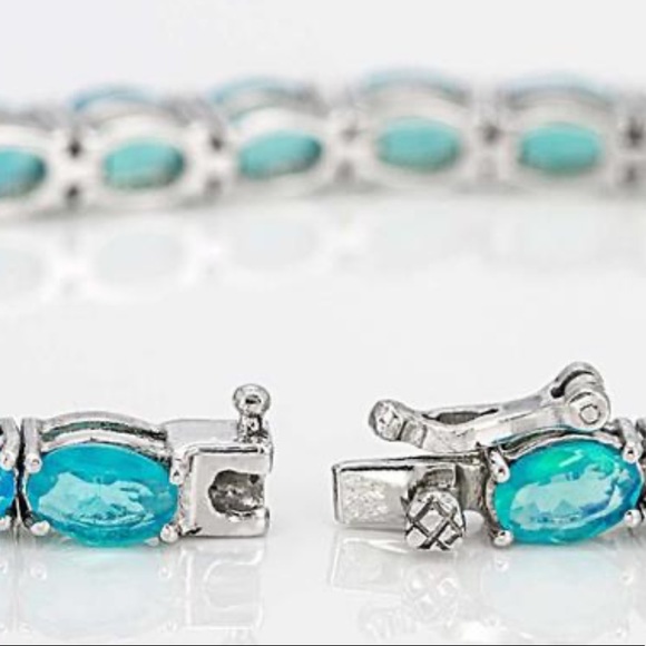 NIB Blue Ethiopian Sterling Silver .925 opal tennis bracelet - Picture 3 of 4